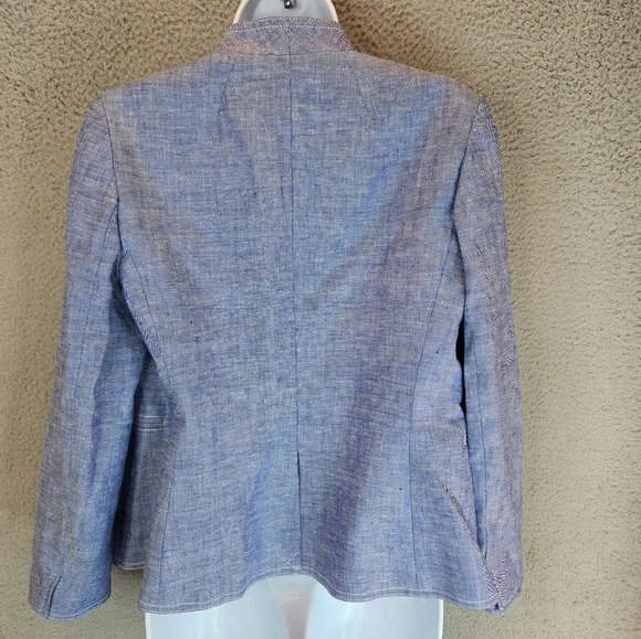 J. Crew Womens Open Front Blazer Linen Blend Sz 6 Blue & Heathered Lined - Picture 4 of 9